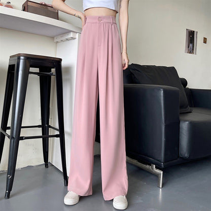 Pantalones casuales de pierna recta de color sólido para mujer