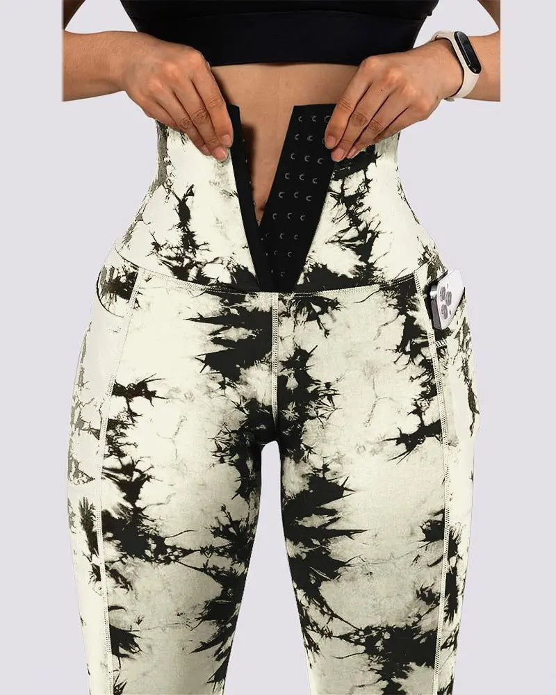 Women Fashion Casual Tight Tie-Dye High-Waist Pocket Yoga Pants