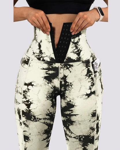 Women Fashion Casual Tight Tie-Dye High-Waist Pocket Yoga Pants