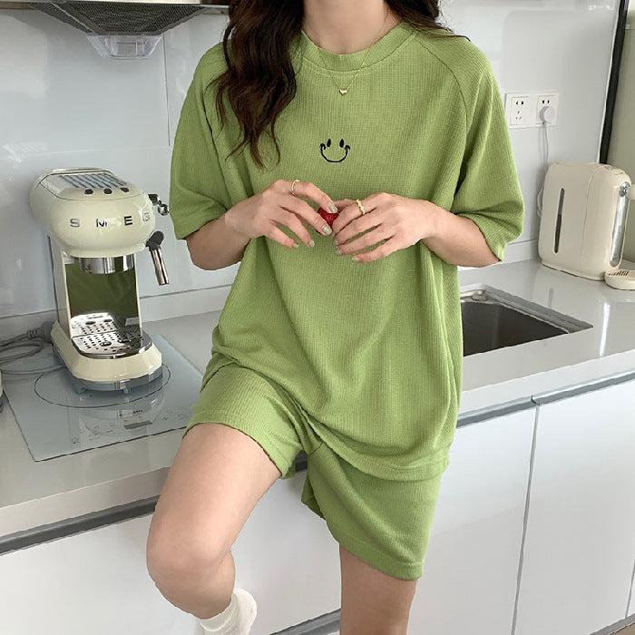 Conjunto de pijama holgado informal con estampado de gofres y sonrisas para mujer