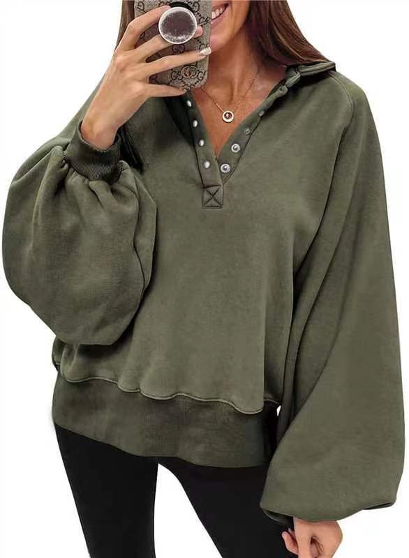 Autumn Winter Women Casual Solid Color Lantern Sleeve Hoodies