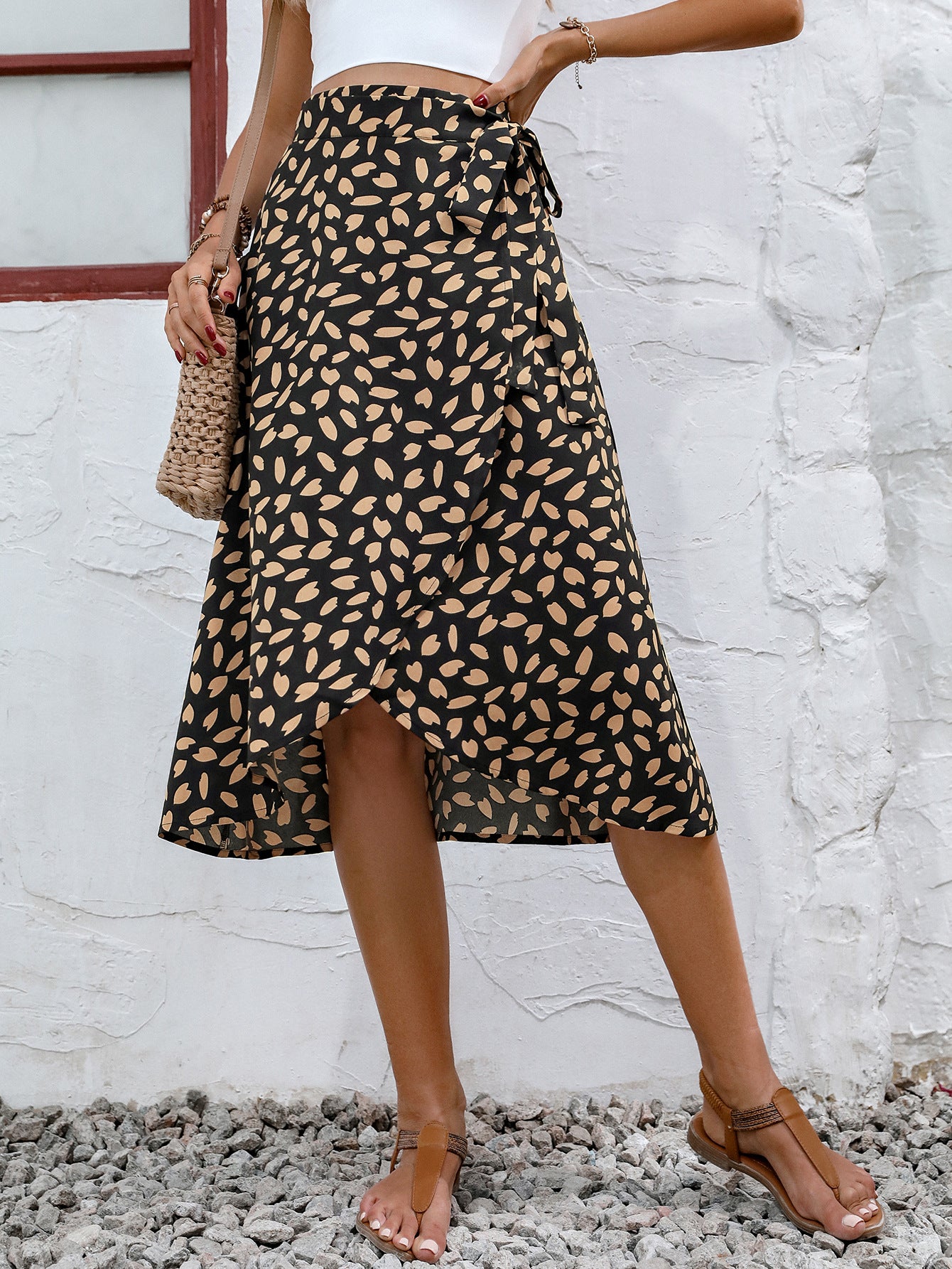 Women Casual Elegant Polka Dot Printed Split Skirt