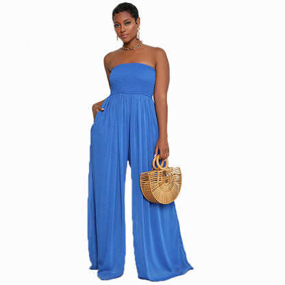 Women Fashion Casual Solid Color Chiffon Sleeveless Wide Leg High-Waisted Jumpsuit