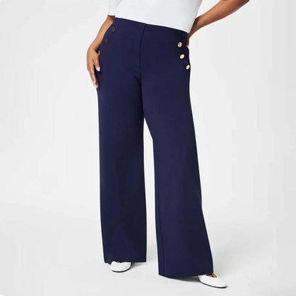 Women Fashion Casual High Waist Button Wide Leg Slim Fit Pants