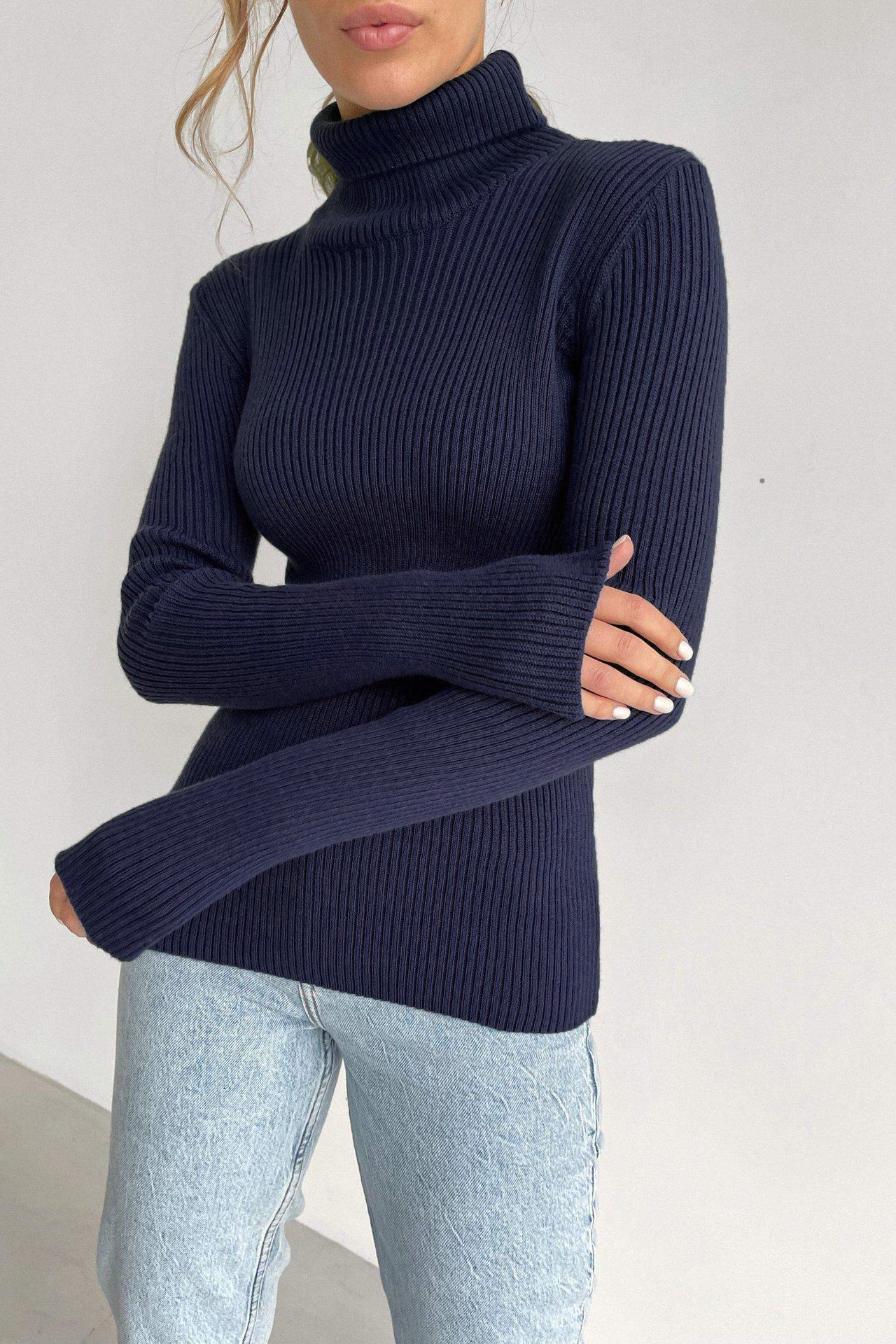 Turtleneck Knitted Sweater Winter Women Basic Casual Slim Pullover Knitwear