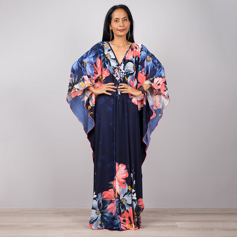 Traje de baño largo con estampado floral a rayas y protección solar para mujer