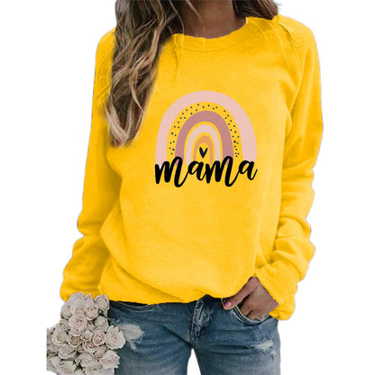 Sudadera holgada informal con estampado de letras arcoíris y cuello redondo de manga larga para mujer