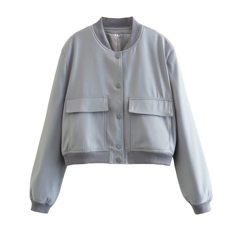 Chaqueta informal de color liso con un solo pecho y bolsillo para mujer