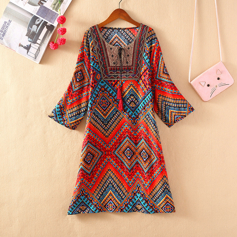 Vestido informal de manga larga con estampado étnico para mujer