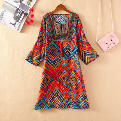 Vestido informal de manga larga con estampado étnico para mujer