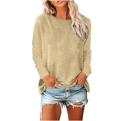 Camiseta informal holgada de manga larga con cuello redondo para mujer