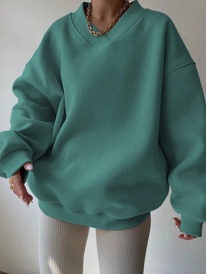 Autumn Winter Women Casual Loose Solid Color Round Neck Long Sleeve Sweatshirt