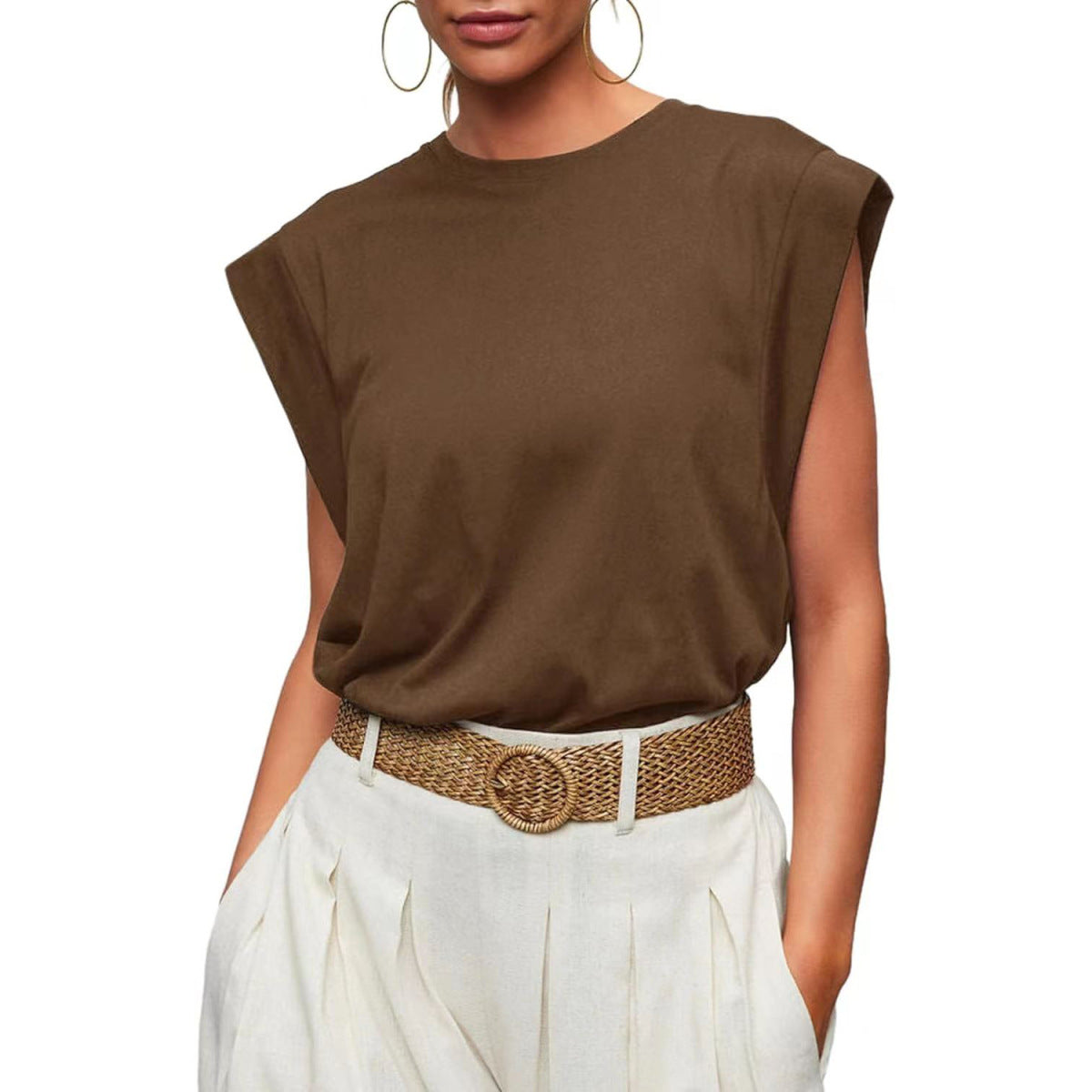 Camiseta informal holgada de verano con rayas y color liso para mujer