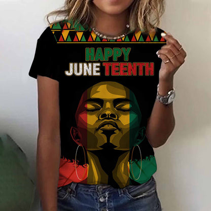 Camiseta informal de manga corta con estampado de letras Juneteenth para mujer