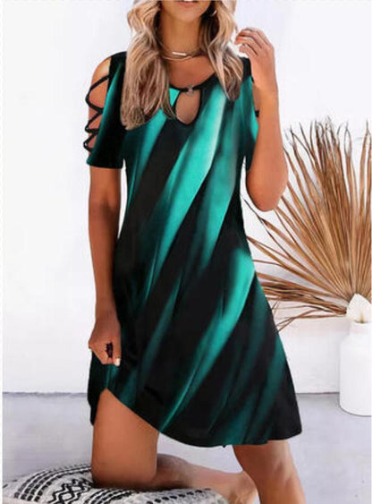 Women Vintage Short Sleeves Cool Shoulder Casual Dress