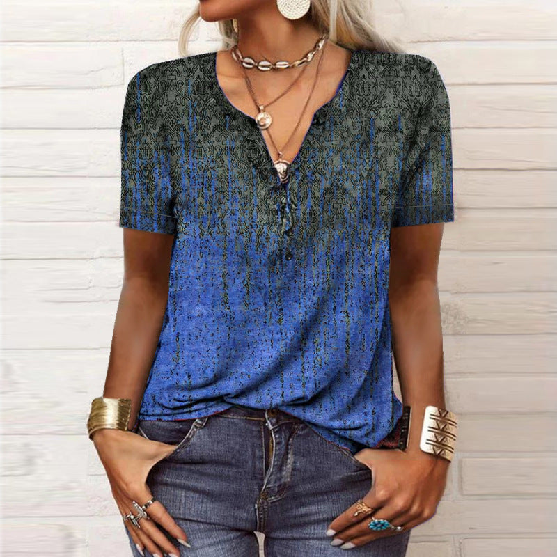 Camiseta informal de manga corta con estampado floral para mujer