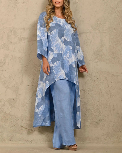 Conjunto de pantalones de manga larga con estampado informal a la moda para mujer