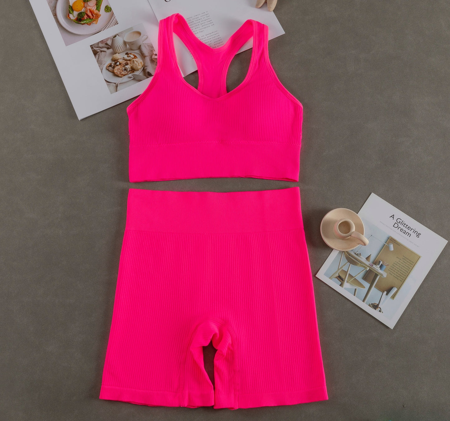 Women Fashion Casual With Chest Pad Shockproof Beautiful Back Sports Vest Shorts Set