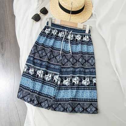 Women Retro Casual Elephant Print Loose Shorts