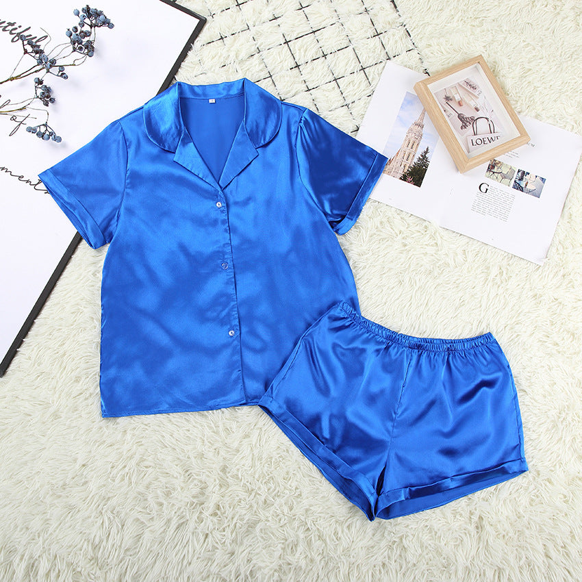 Conjunto de pijama holgado informal de seda con manga corta y pantalones cortos para mujer