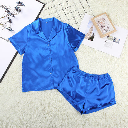 Conjunto de pijama holgado informal de seda con manga corta y pantalones cortos para mujer