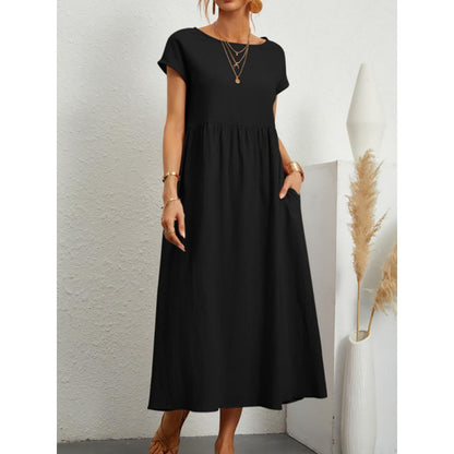 Vestido holgado informal de verano para mujer, color liso, sin mangas y con bolsillos