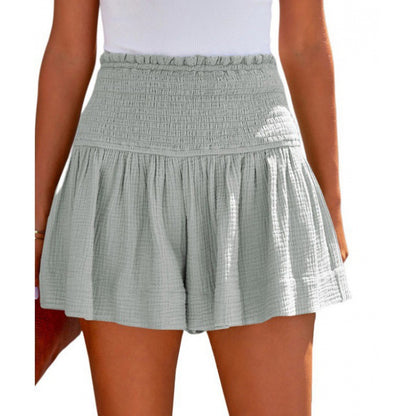 Women Casual Cotton And Linen Solid Color High Waist Pleated Shorts