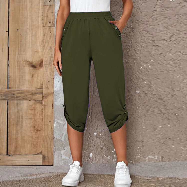 Pantalones elásticos recortados casuales de moda de verano para mujer