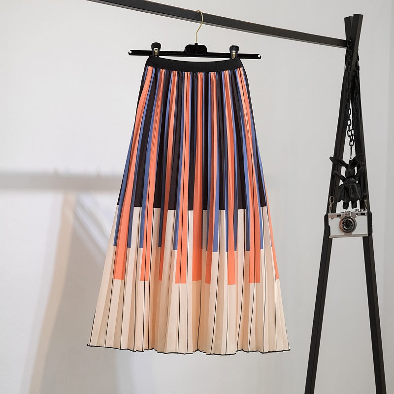 Falda plisada midi informal con estampado dulce de verano para mujer
