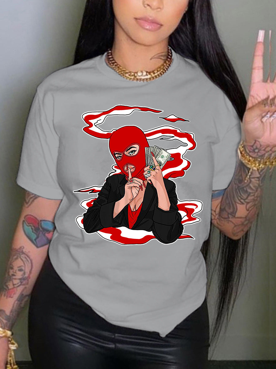 Camiseta informal holgada de talla grande para mujer, cuello redondo, manga corta, capucha, estampado gráfico "Toma dinero" para hombre