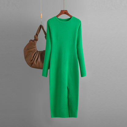 Women Basic Autumn And Winter Casual Solid Color Long Sleeve Knitted Dress