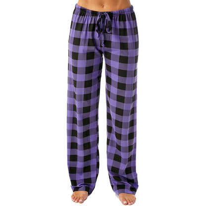 Women Casual Cozy Drawstring Plaid Printed Pants