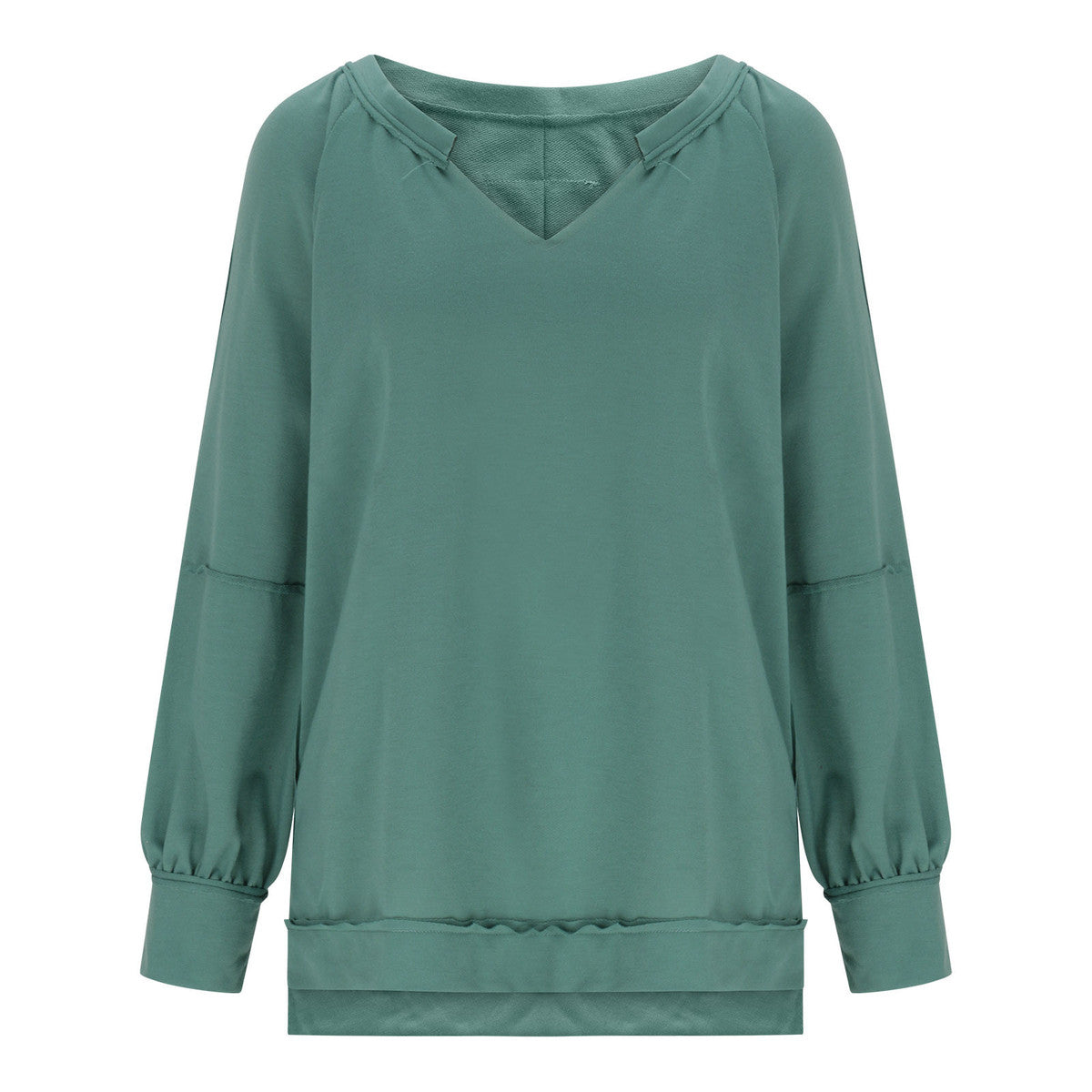 Camiseta informal holgada de manga larga con cuello en V y estampado irregular para mujer