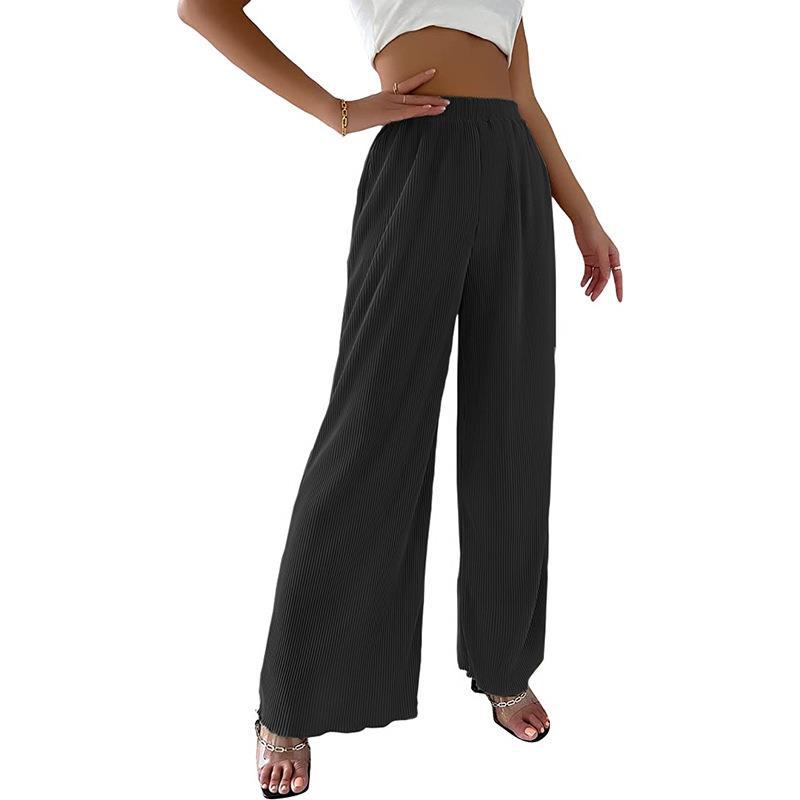 Women Casual Loose Solid Color Pleated Drape Wide-Leg Pants