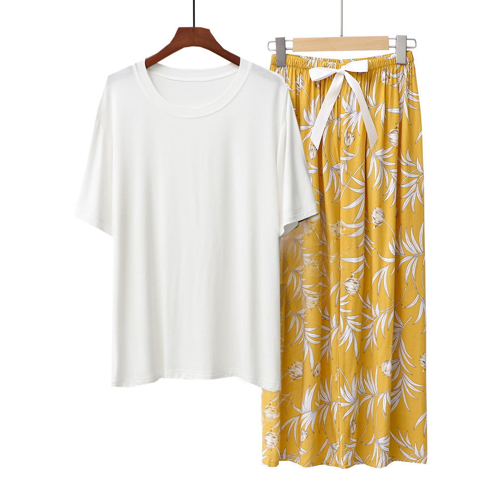 Conjunto de pijama informal de manga corta con top y pantalón para mujer