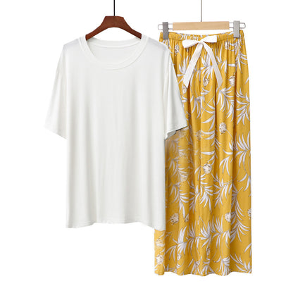 Conjunto de pijama informal de manga corta con top y pantalón para mujer