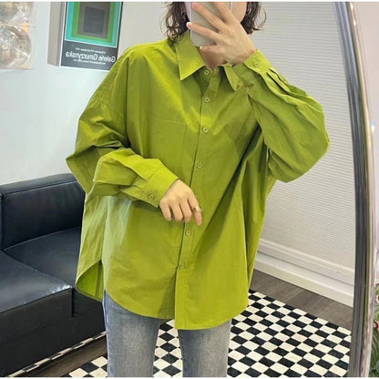 Women Solid Color Long Sleeve Cotton Casual Shirt Blouses