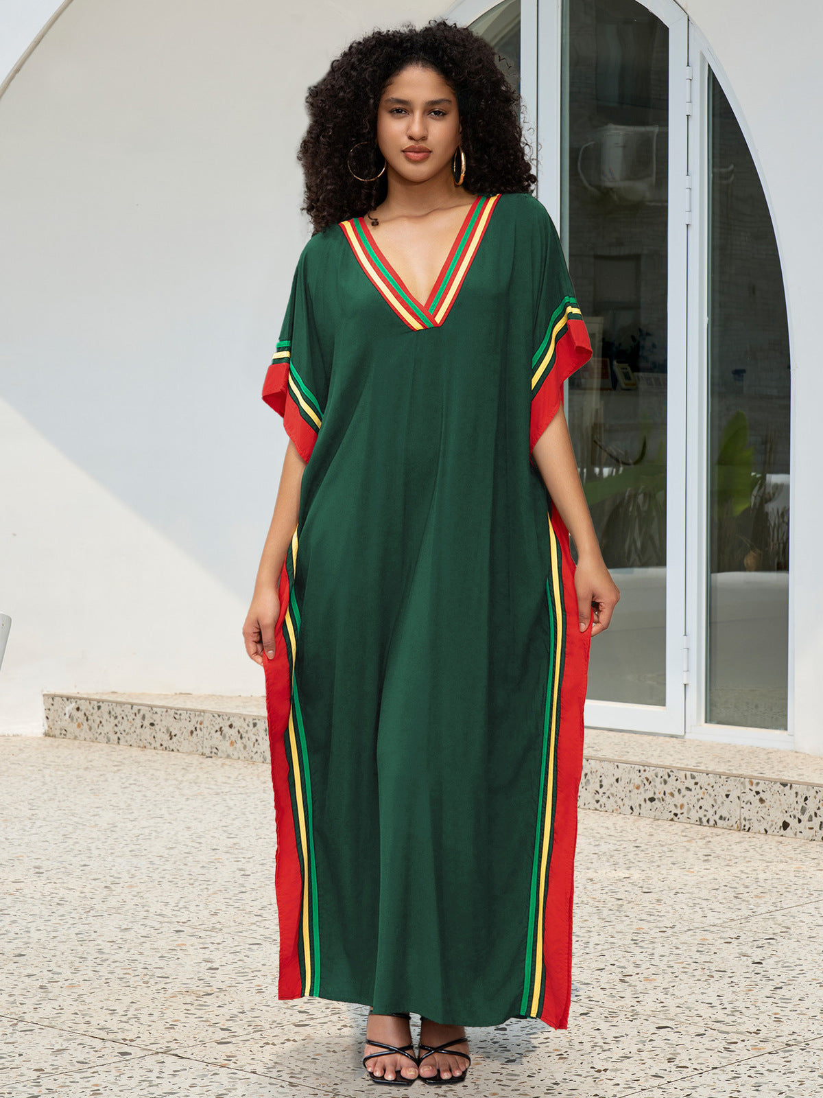 Traje de baño de playa holgado con cuello en V y estampado informal para mujer
