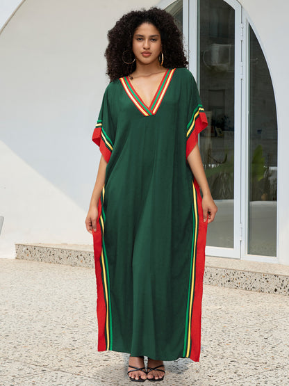 Traje de baño de playa holgado con cuello en V y estampado informal para mujer