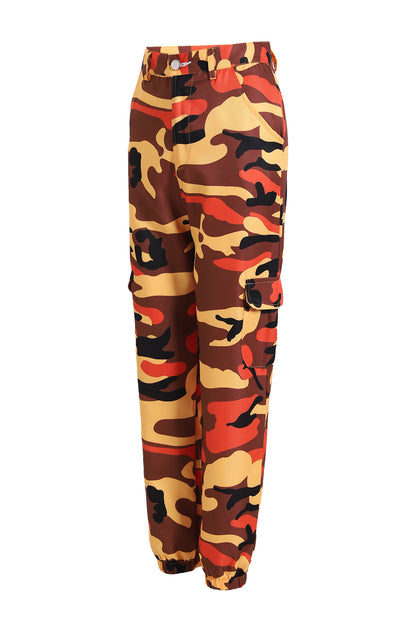 Pantalones cargo casuales con estampado de camuflaje para mujer