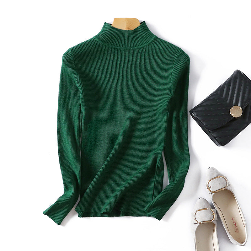 Women Casual Solid Color Basic Half-Turtleneck Knitted Sweater