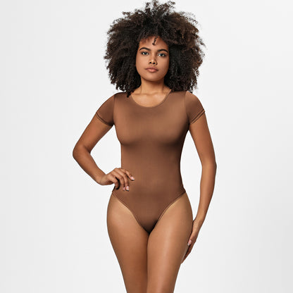 Women Fashion Casual Square Collar Tight Basic Solid Color Slim-Fit Plus Size Short-Sleeve Bodysuit
