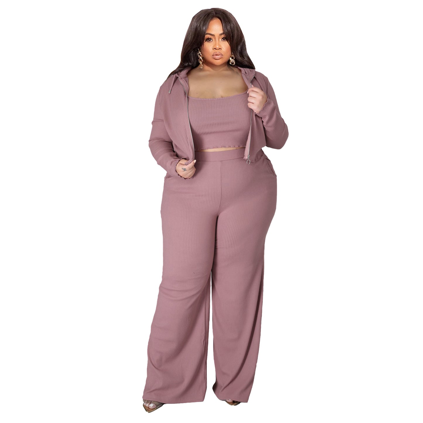 Conjunto de tres piezas formado por chaleco, chaqueta y pantalón, para mujer, informal, de color liso y talla grande
