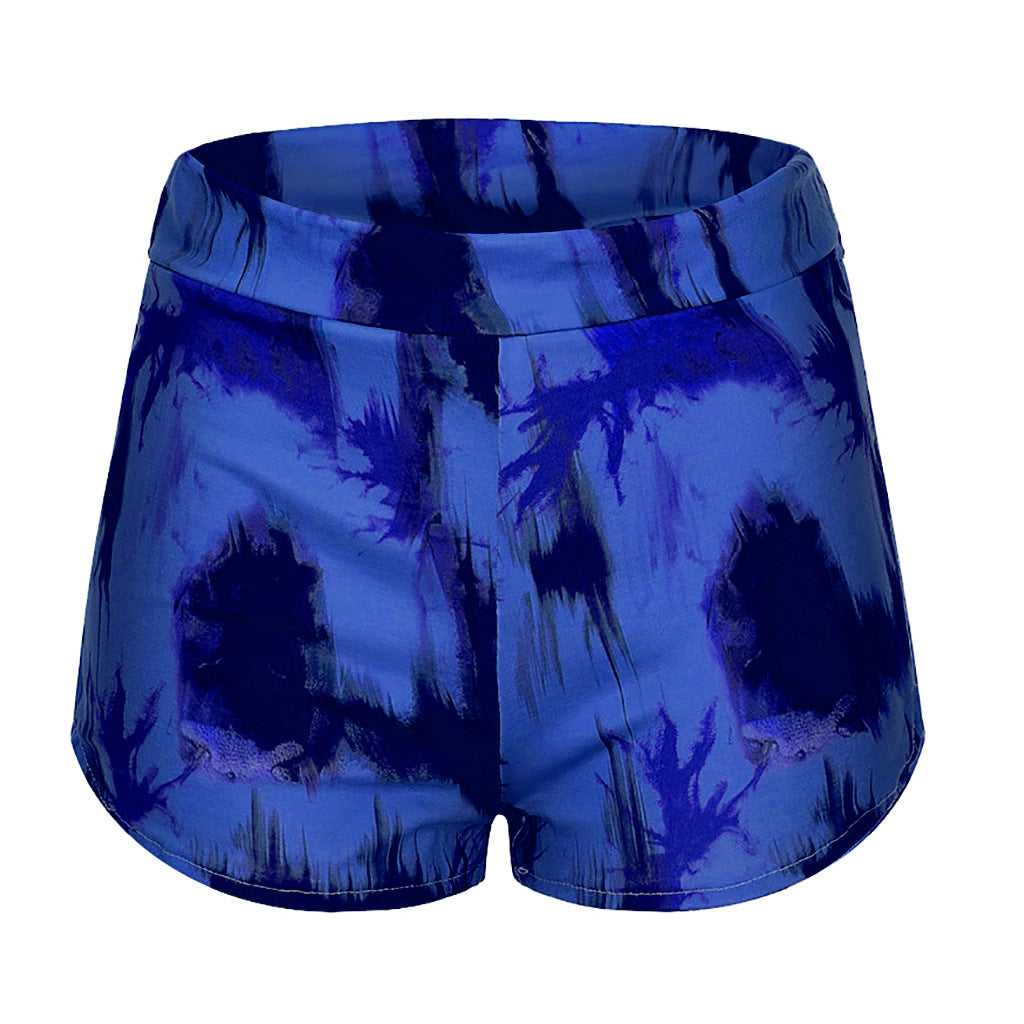 Women Casual Tie Dye Sports High Waist Yoga Biker Shorts