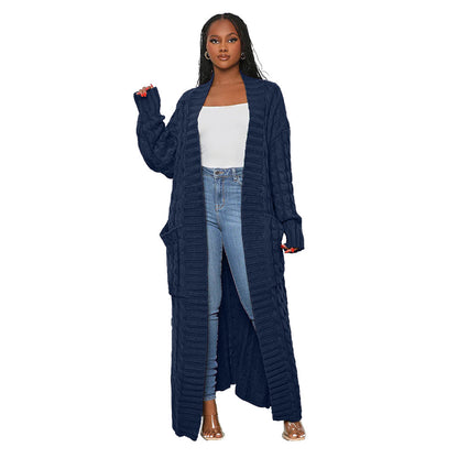 Women Winter Solid Color Long Sleeve Loose Casual Knitted Cardigan Over Coat