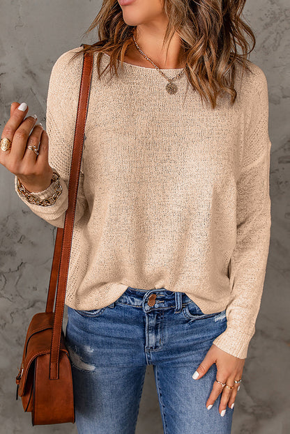 Women Casual Solid Color Round Neck Long Sleeve Knitted Sweater