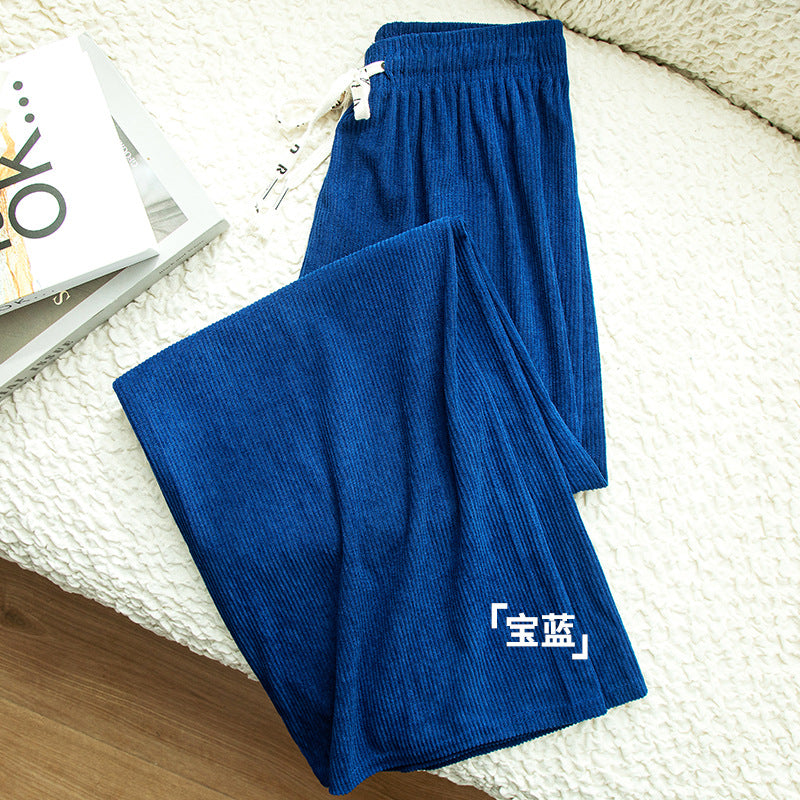 Women Loose Casual High Waist Solid Color Corduroy Wide-Leg Pants