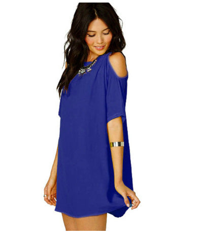 Vestido holgado informal de gasa de color liso con hombros descubiertos para mujer