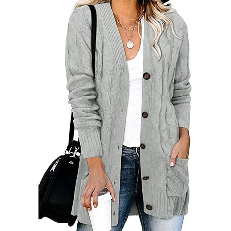 Autumn Winter Women Casual Single-Breasted Knitted Cardigan Jacket