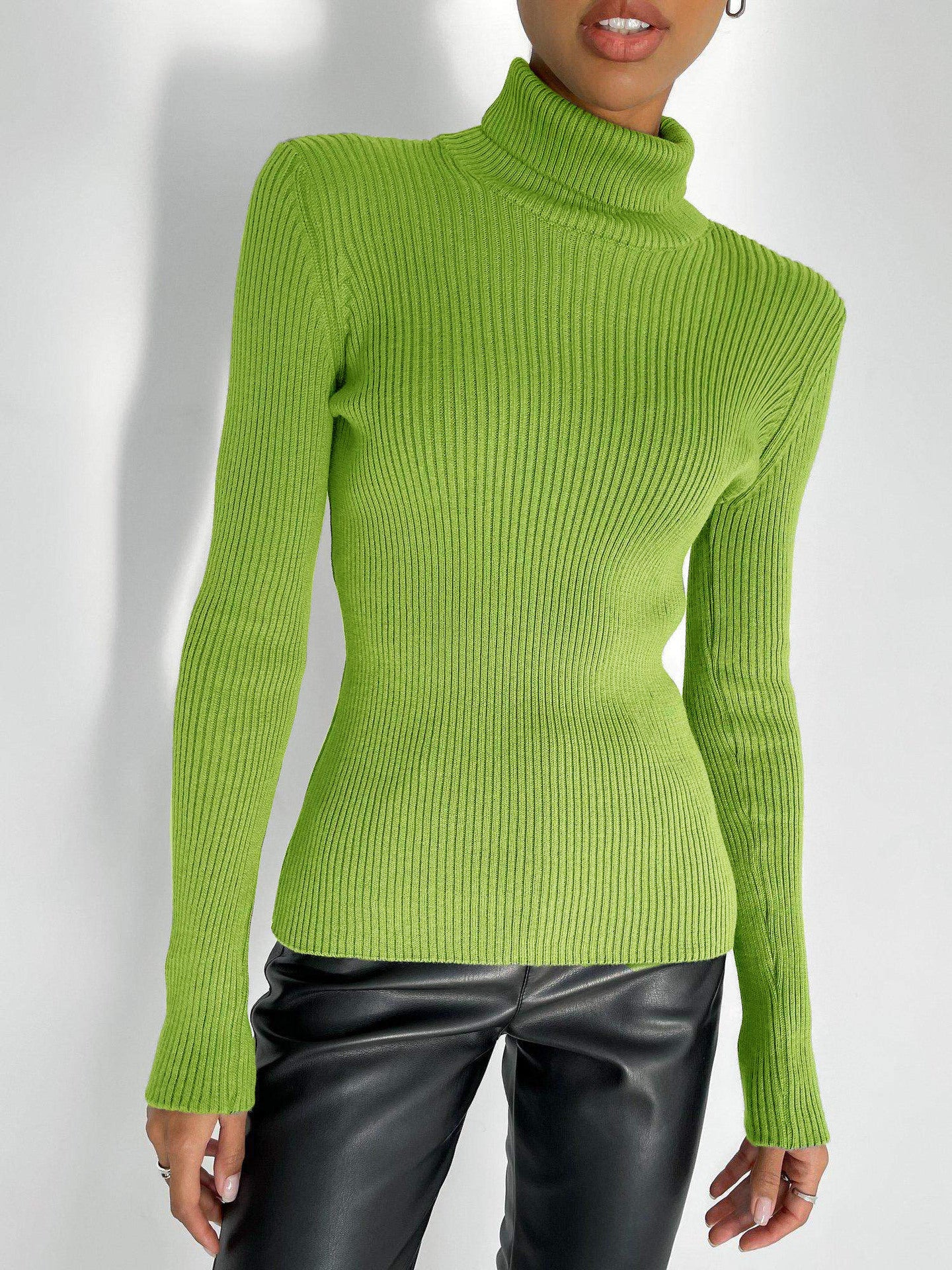 Turtleneck Knitted Sweater Winter Women Basic Casual Slim Pullover Knitwear